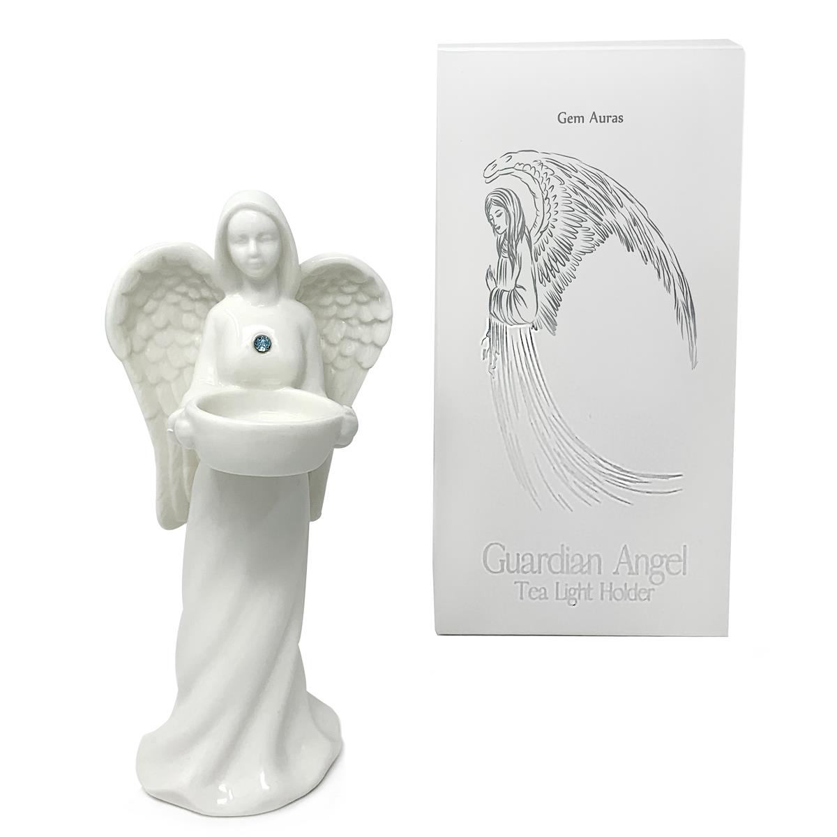 Gem Auras Guardian Angel Figure Christmas Tealight Holder with Sky Blue