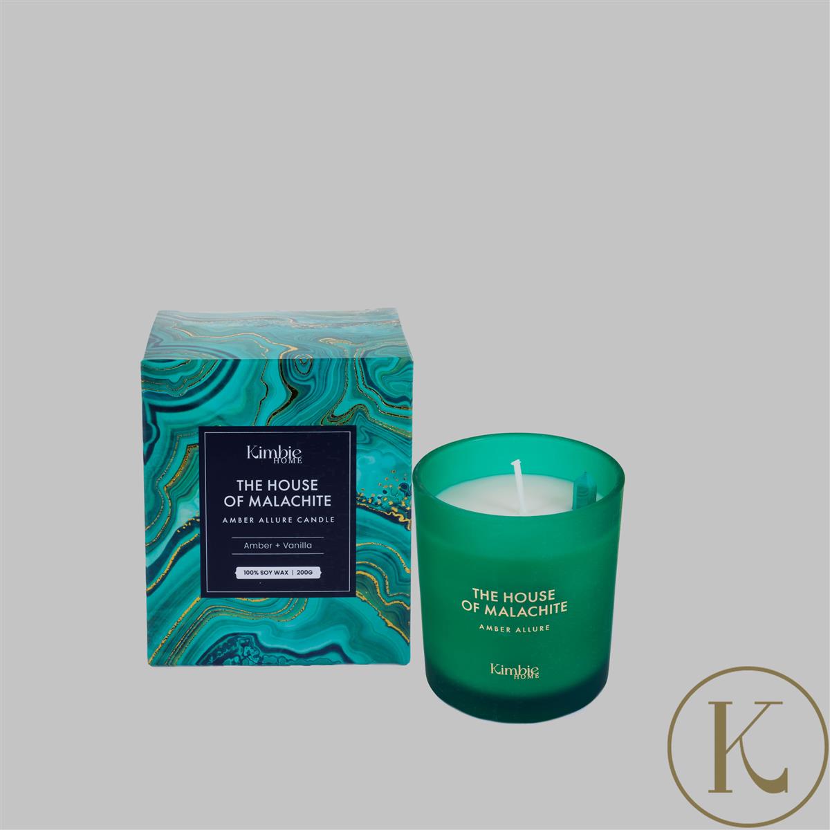 The House Of Malachite by Kimbie Home 200gm Candle With Malachite Point