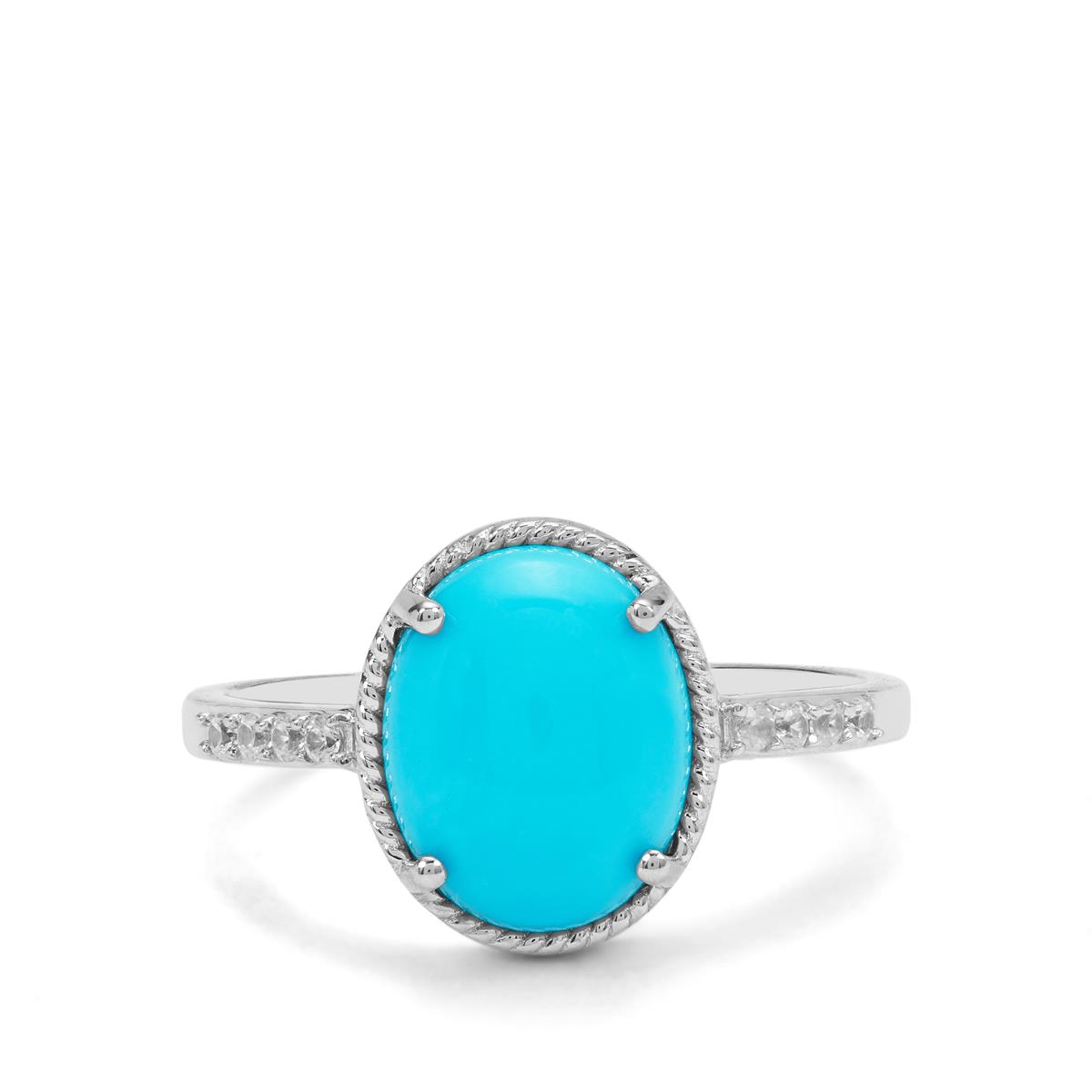 Sleeping Beauty Turquoise & White Zircon 9K White Gold Ring ATGW 2 ...