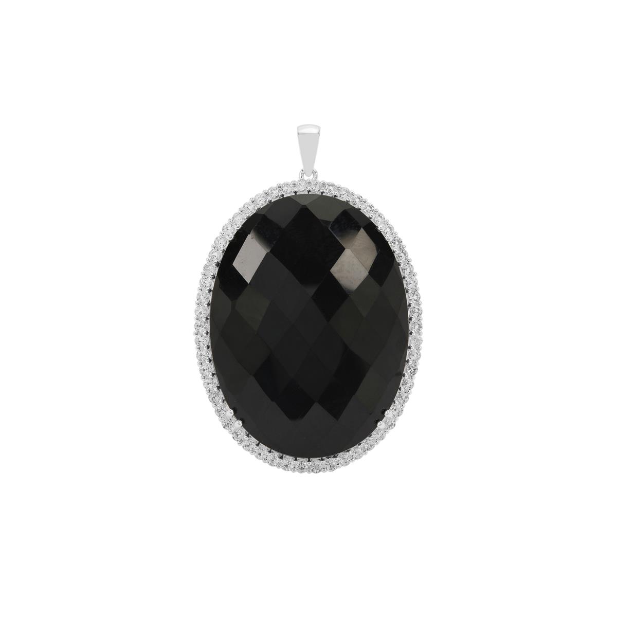 Black Onyx Pendant with White Topaz in Sterling Silver 65.85