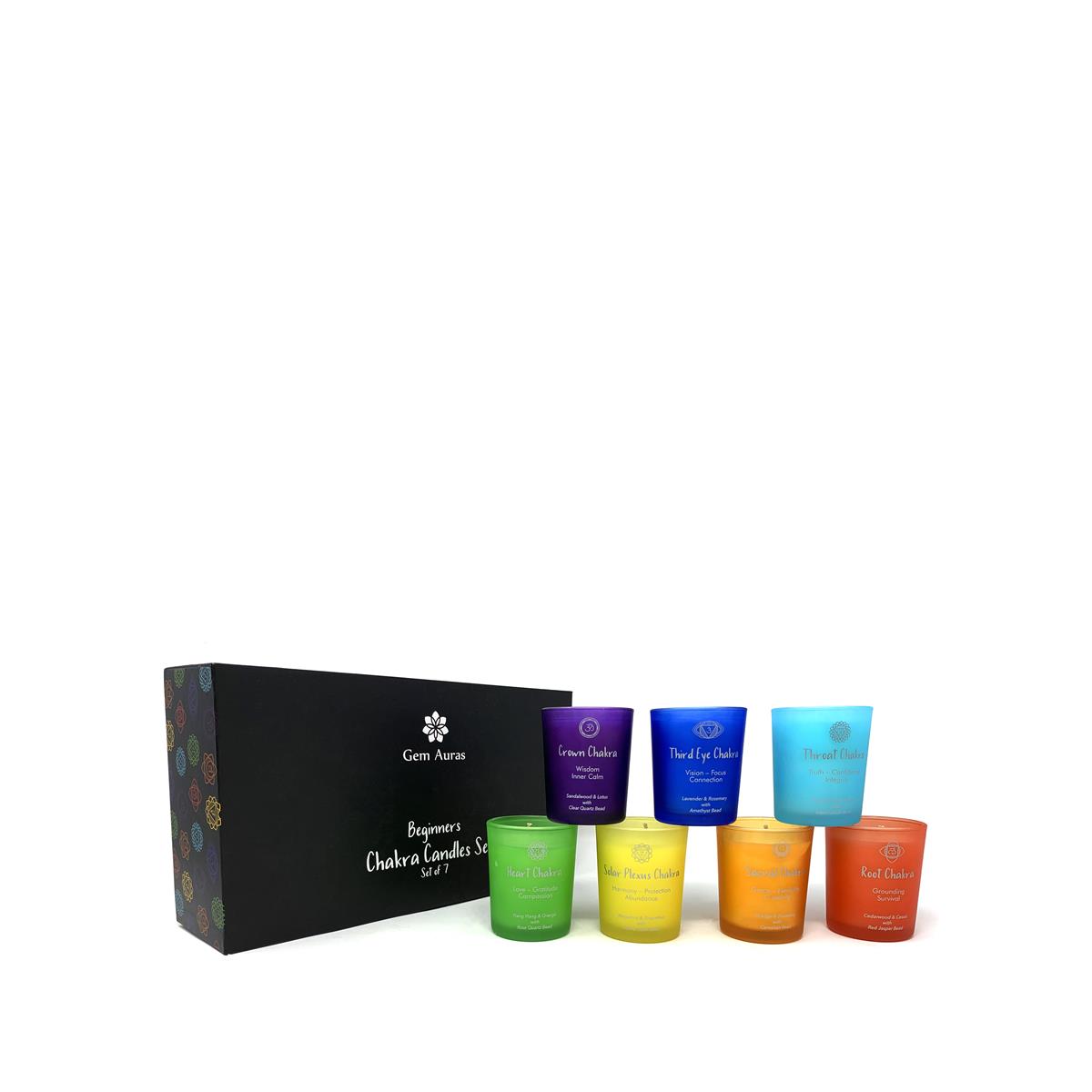 Gem Auras Chakra Set of 7 Candles with Gemstones ATGW 52.5cts Gemporia