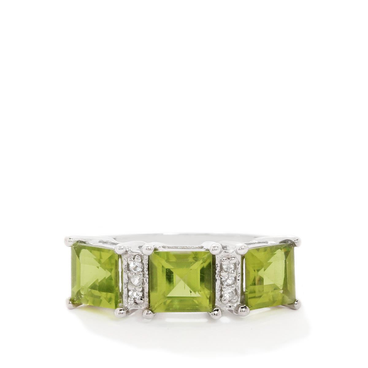 Changbai Peridot & White Topaz Sterling Silver Ring ATGW 3.38cts Gemporia