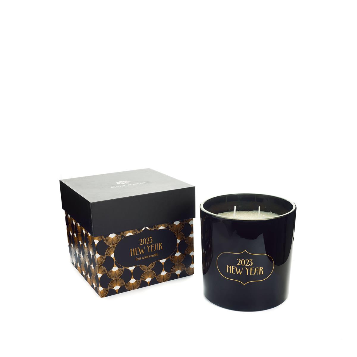 Gem Auras Extra Large 4 Wick New Year Candle with Clear Quartz