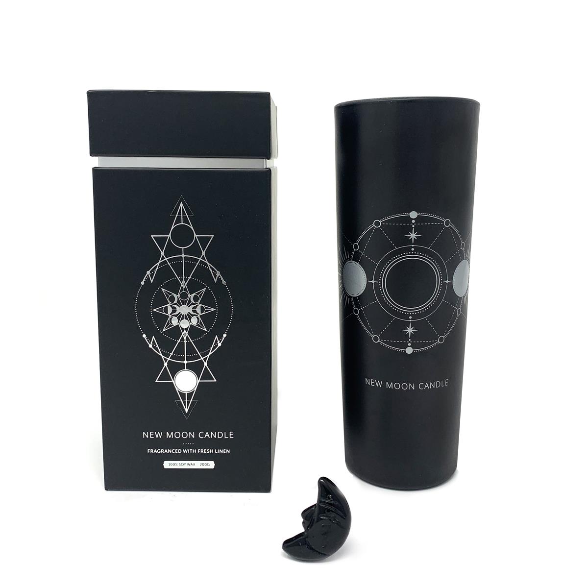 Gem Auras New Moon Candle with a Carved Black Obsidian Moon ATGW 21cts