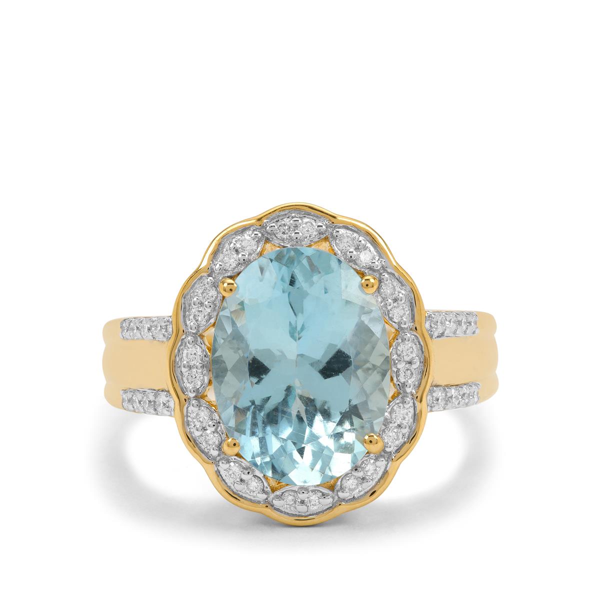 Aquamarine & Diamonds 18k Gold Lorique Ring Mtgw 4.23cts 