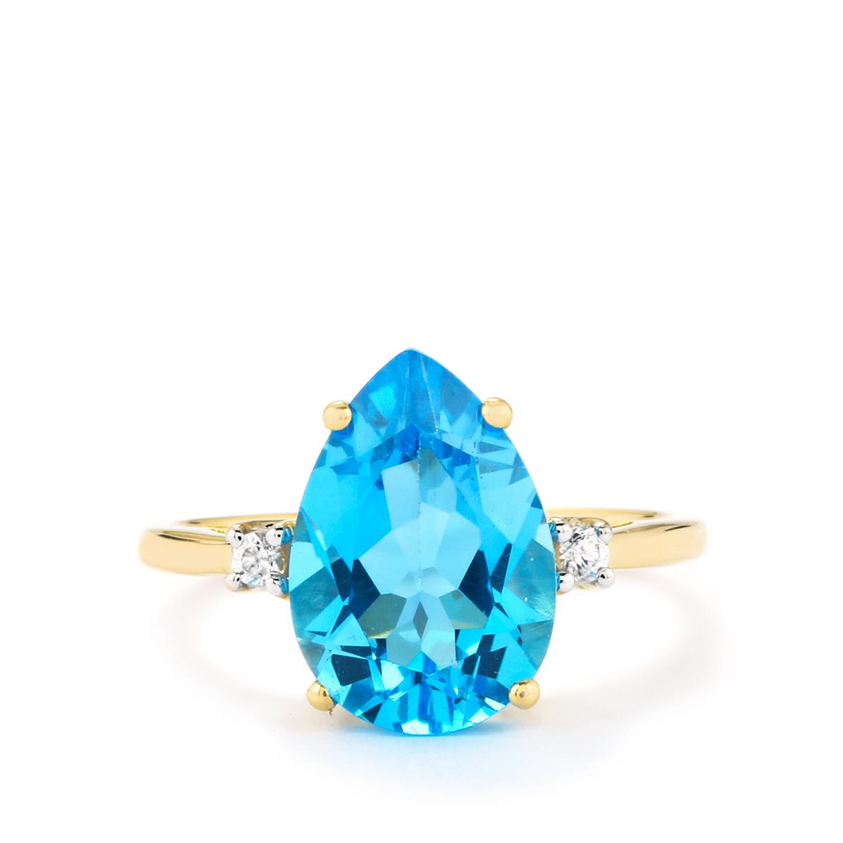 Swiss Blue Topaz & White Zircon 9K Gold Ring ATGW 4.73cts | Gemporia