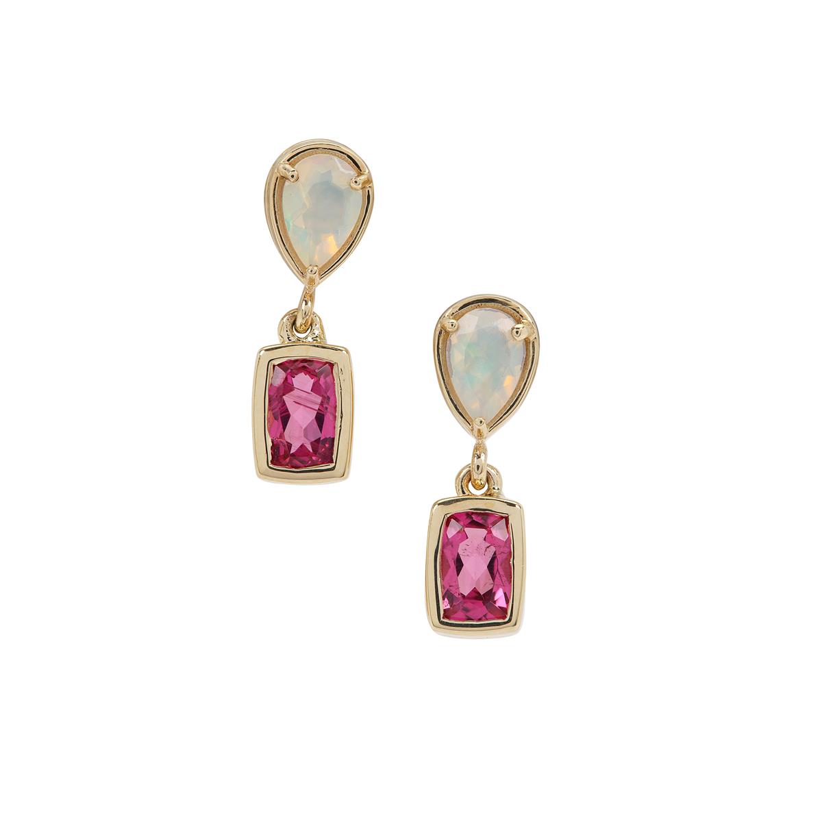 Nigerian Rubellite & Ethiopian Opal 9K Gold Earrings ATGW 1.55cts ...