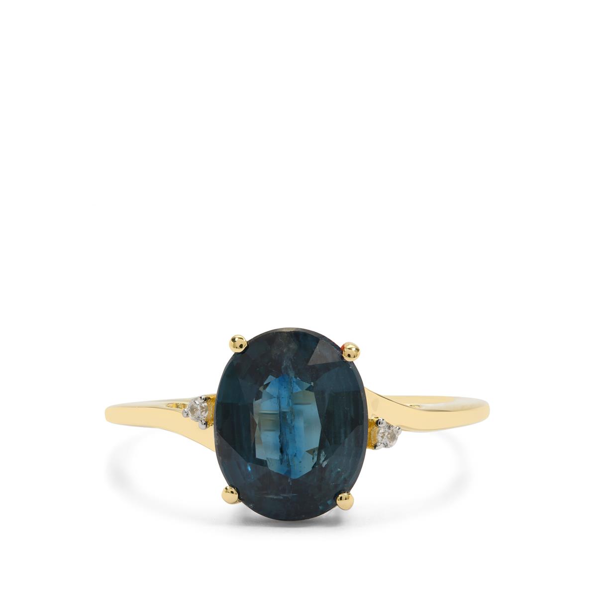 AAA Teal Kyanite & White Zircon 9K Gold Ring ATGW 3.20cts | Gemporia