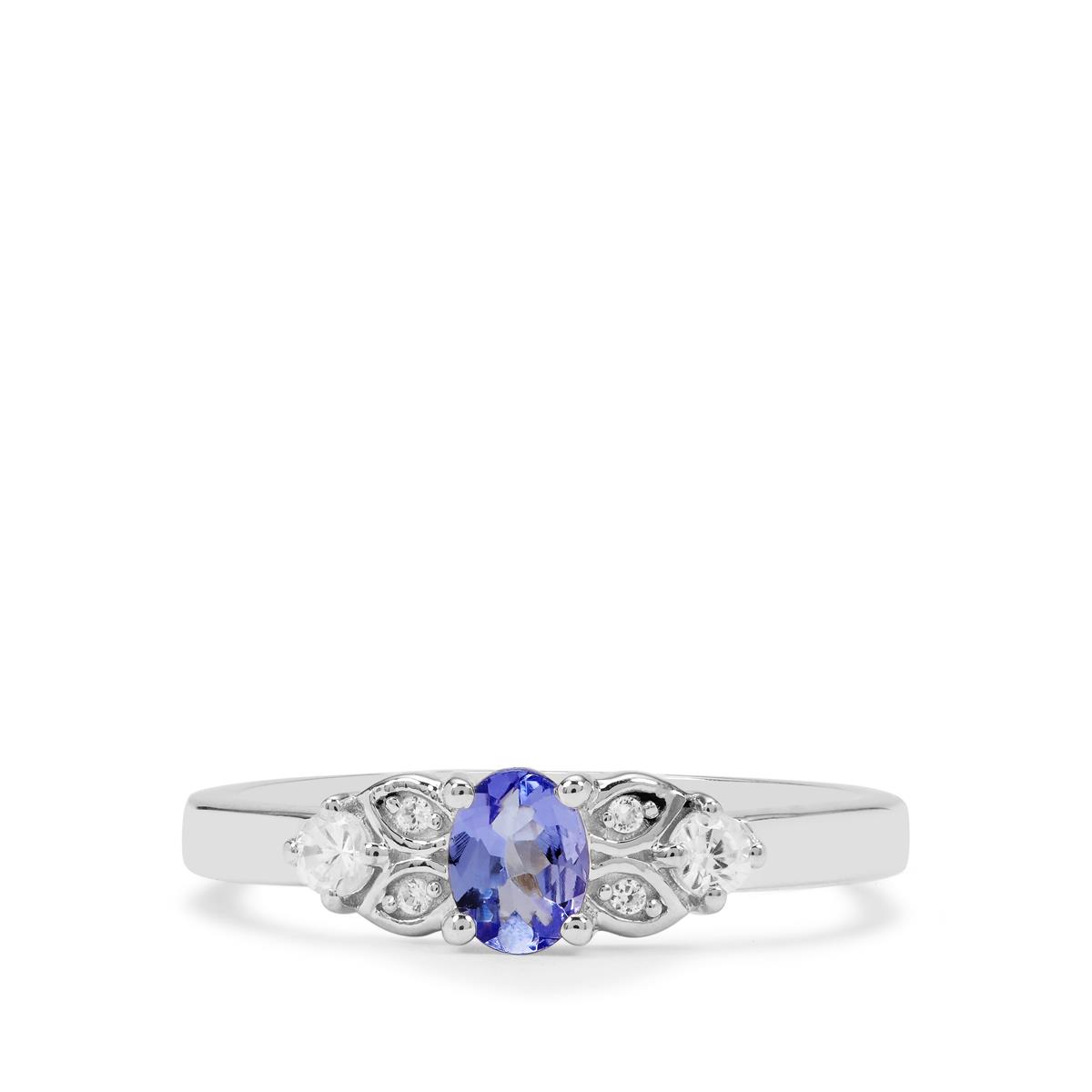 2.00 Carat Genuine Tanzanite and White Zircon .925 Sterling Silver Ring