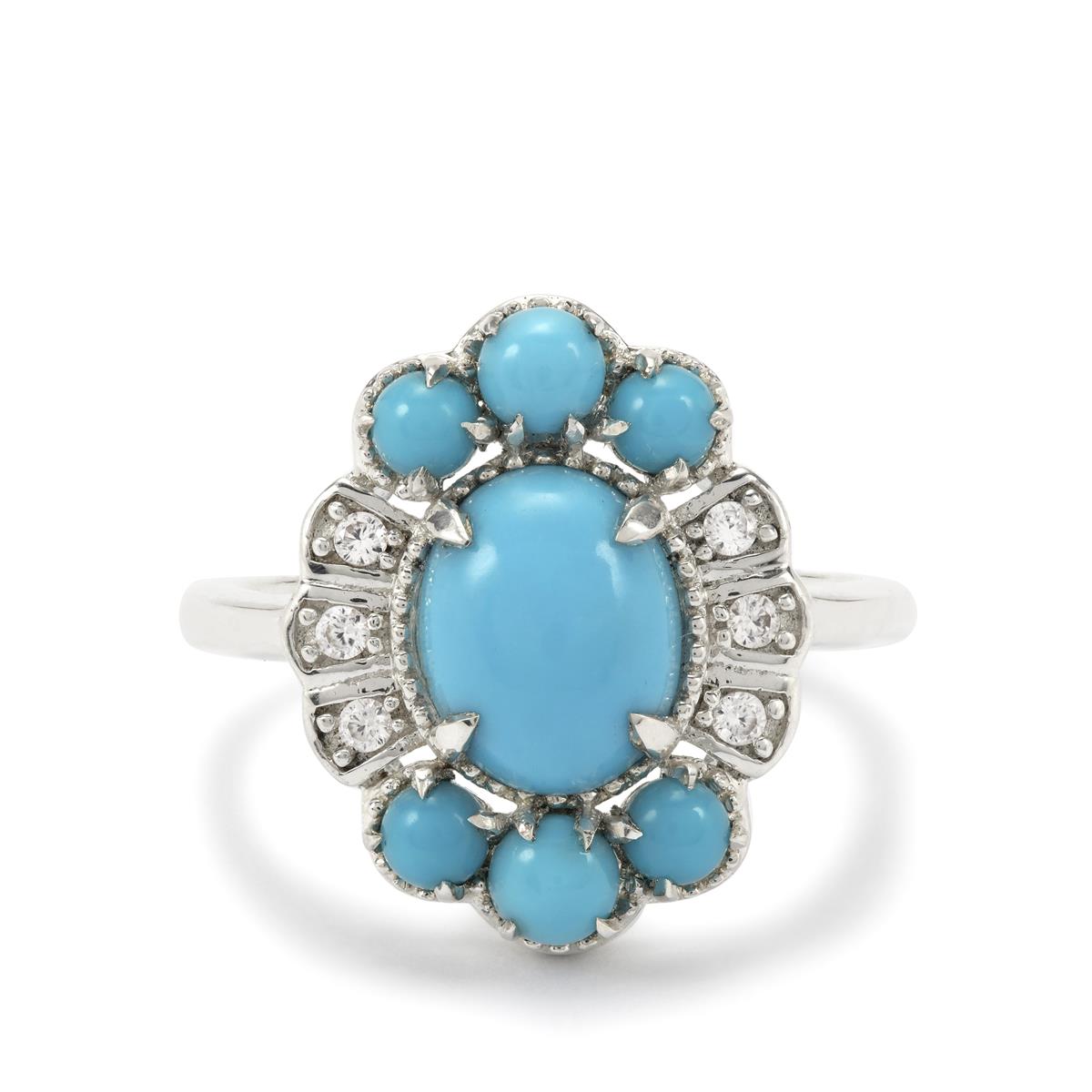 Gem Treasures Sleeping Beauty Turquoise & White Zircon Multi Row Ring