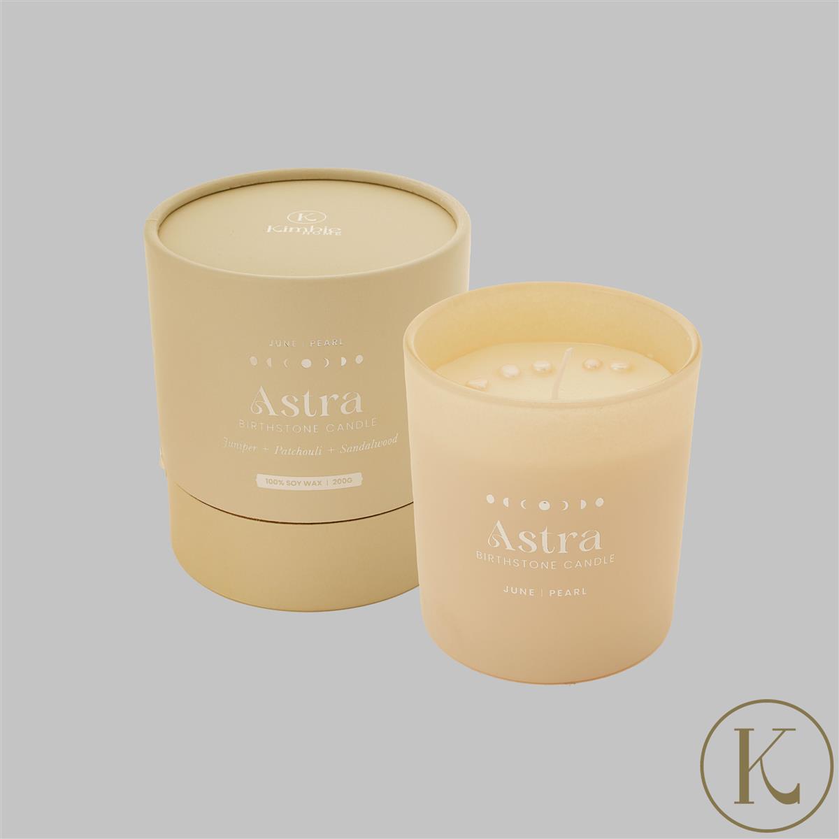 Kimbie Home Astra June Birthstone Candle 200gm with Pearl Nuggets