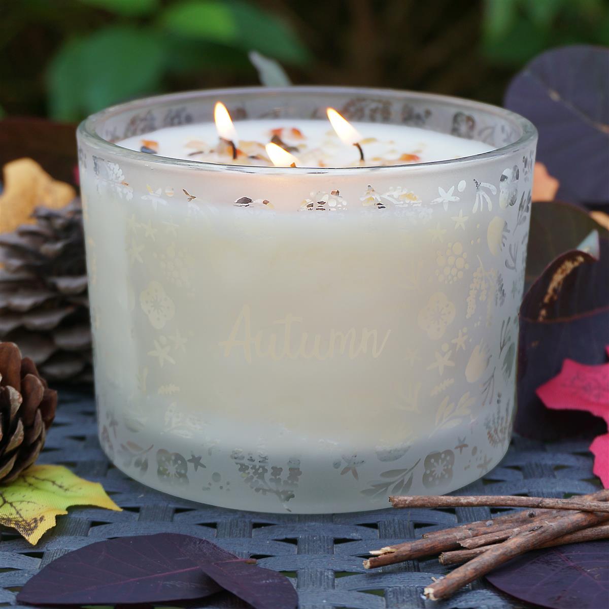 Gem Auras Autumntime Triple Wick Candle Carnelian, Tiger's Eye