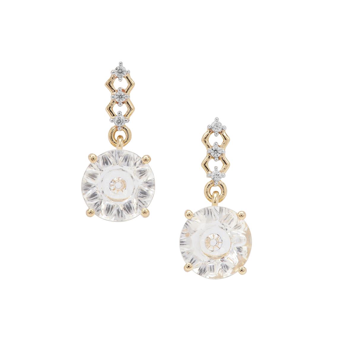 Lehrer Quasar Cut Optic Quartz & White Zircon 9K Gold Earrings ATGW 3 ...