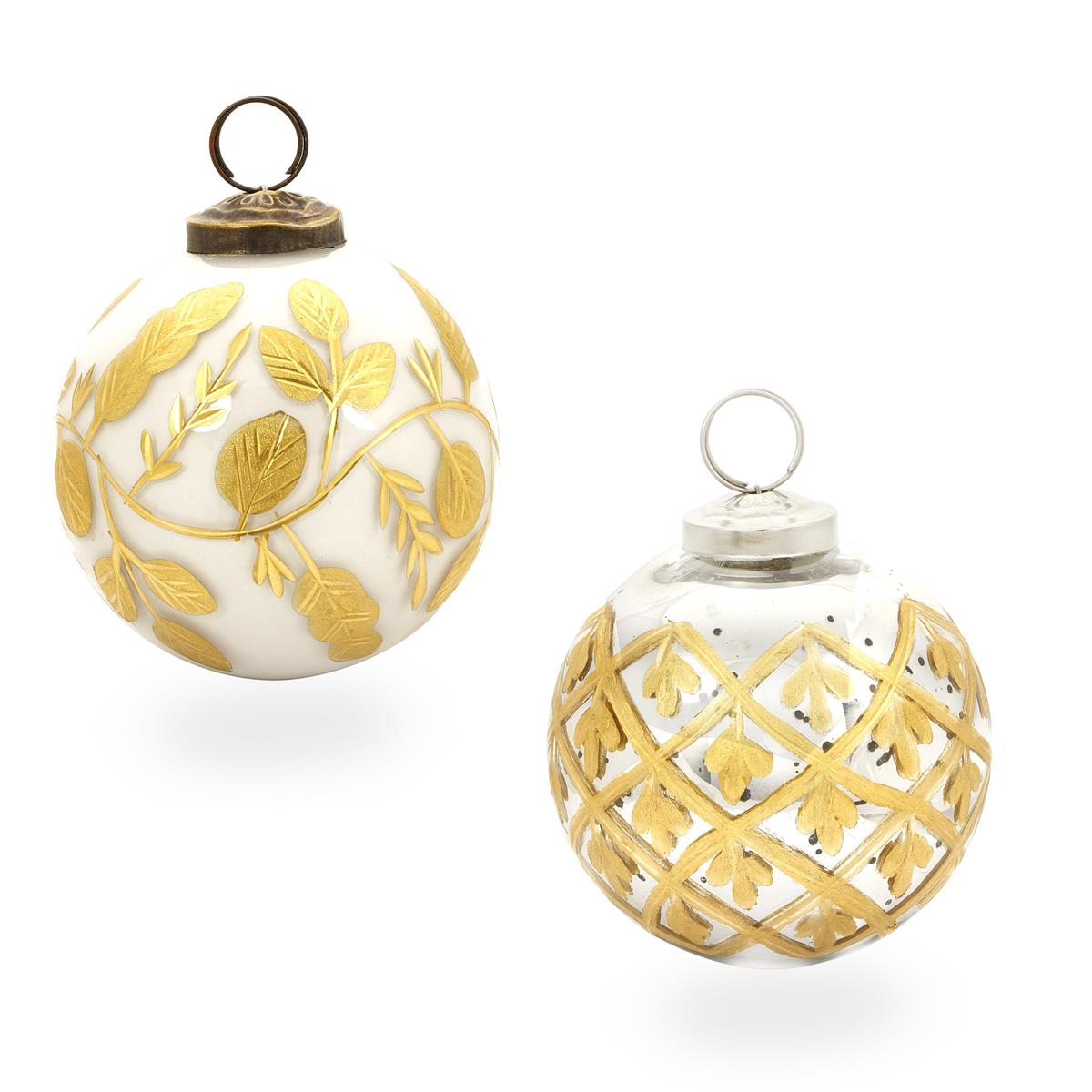 Vintage Christmas Glass Hand Painted Ornament (Set of 2) Gemporia