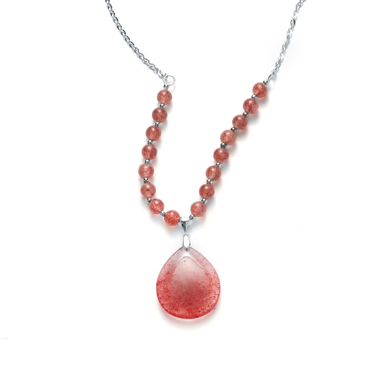 Strawberry Quartz Necklace in Sterling Silver 51.30cts