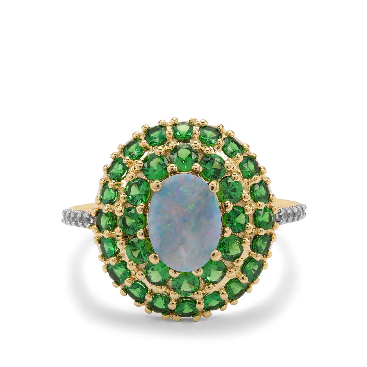 Crystal Opal on Ironstone, Tsavorite Garnet & White Zircon 9K Gold Ring ...