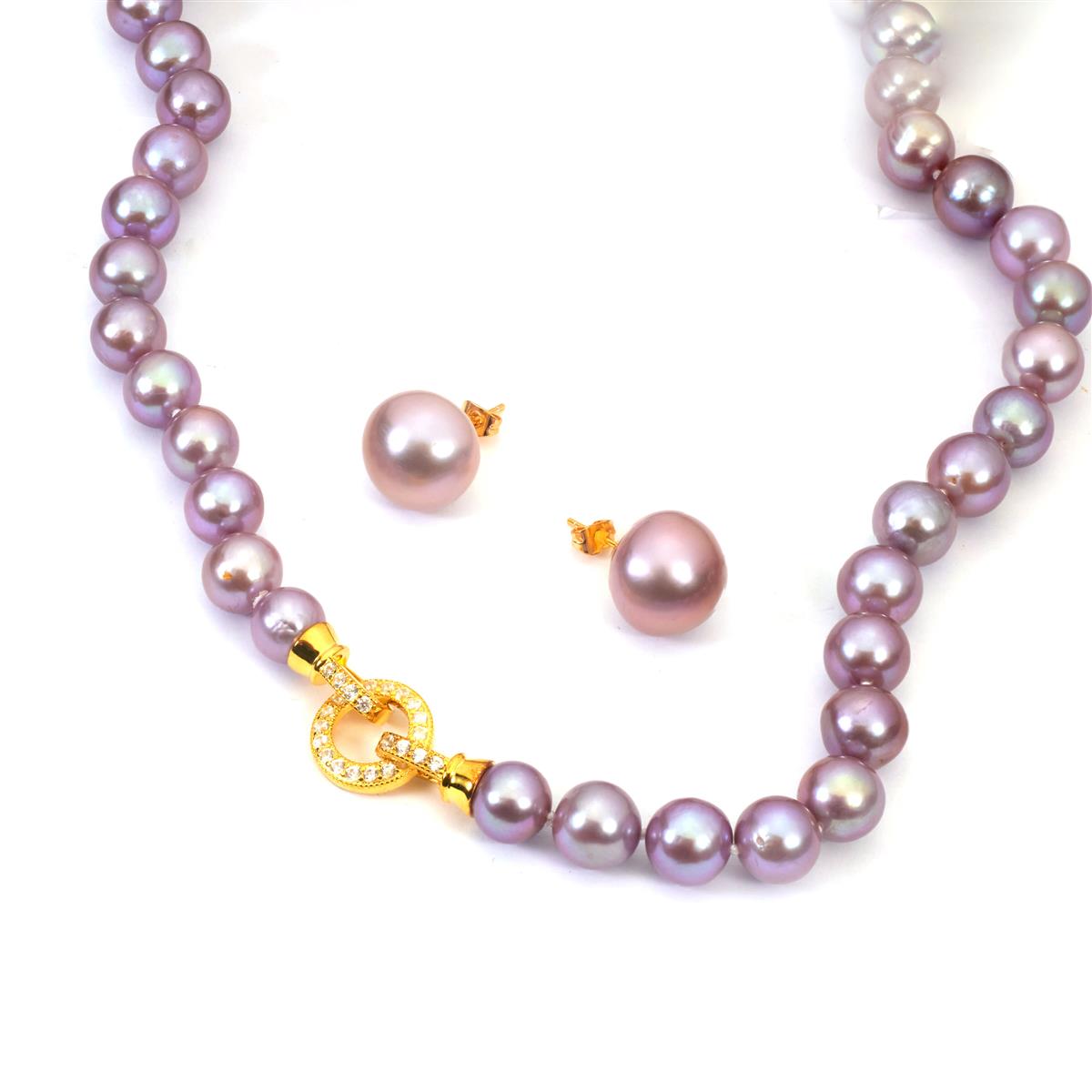 Pink Passion Pearl outlets Cubic Zirconia Necklace and Earring Set-OOAK-Sterling Silver-Pink Ice-Manmade Diamond-Freshwater Cultured Pearls