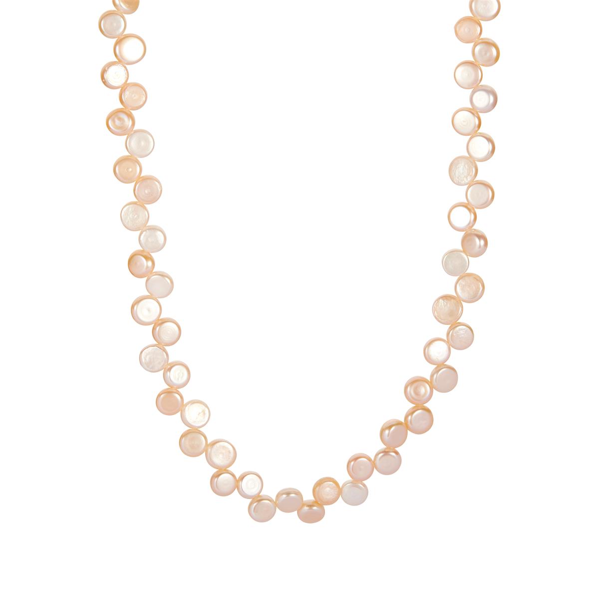 Naturally Papaya Pearl Sterling Silver Necklace (7mm) Gemporia