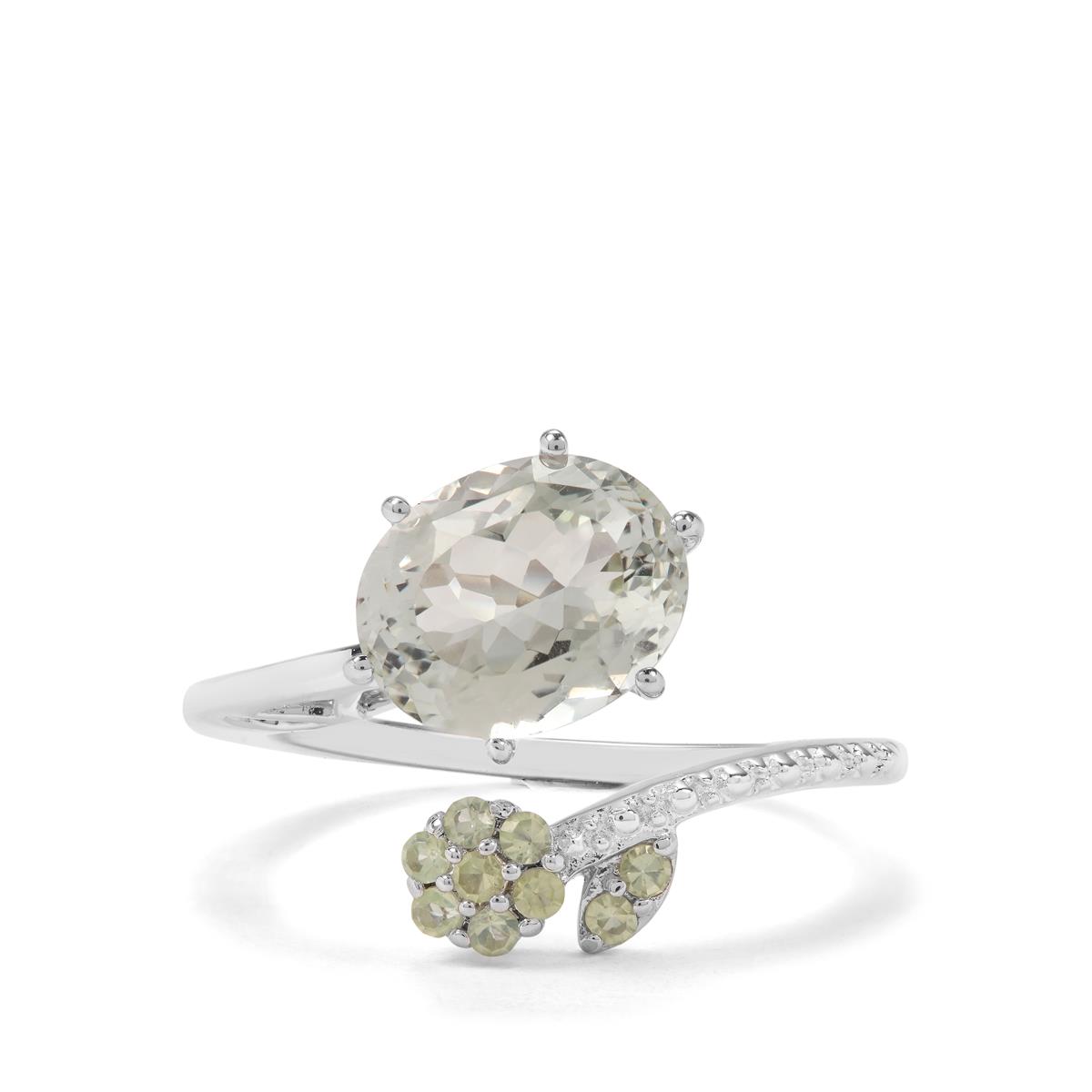 Prasiolite & Changbai Peridot Sterling Silver Ring ATGW 3.11cts Gemporia