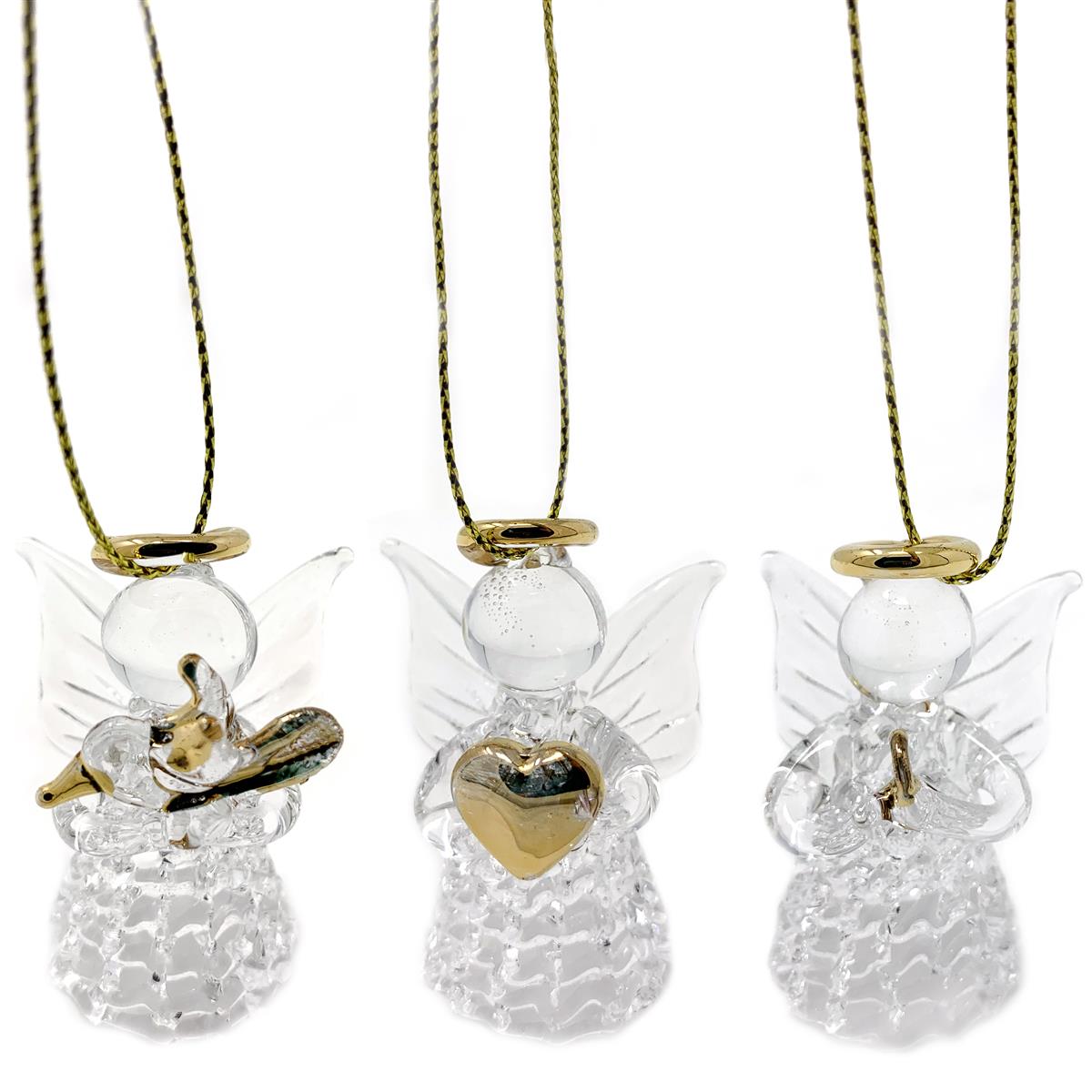 Set of 3 Glass Angels with Gold Accents Gemporia