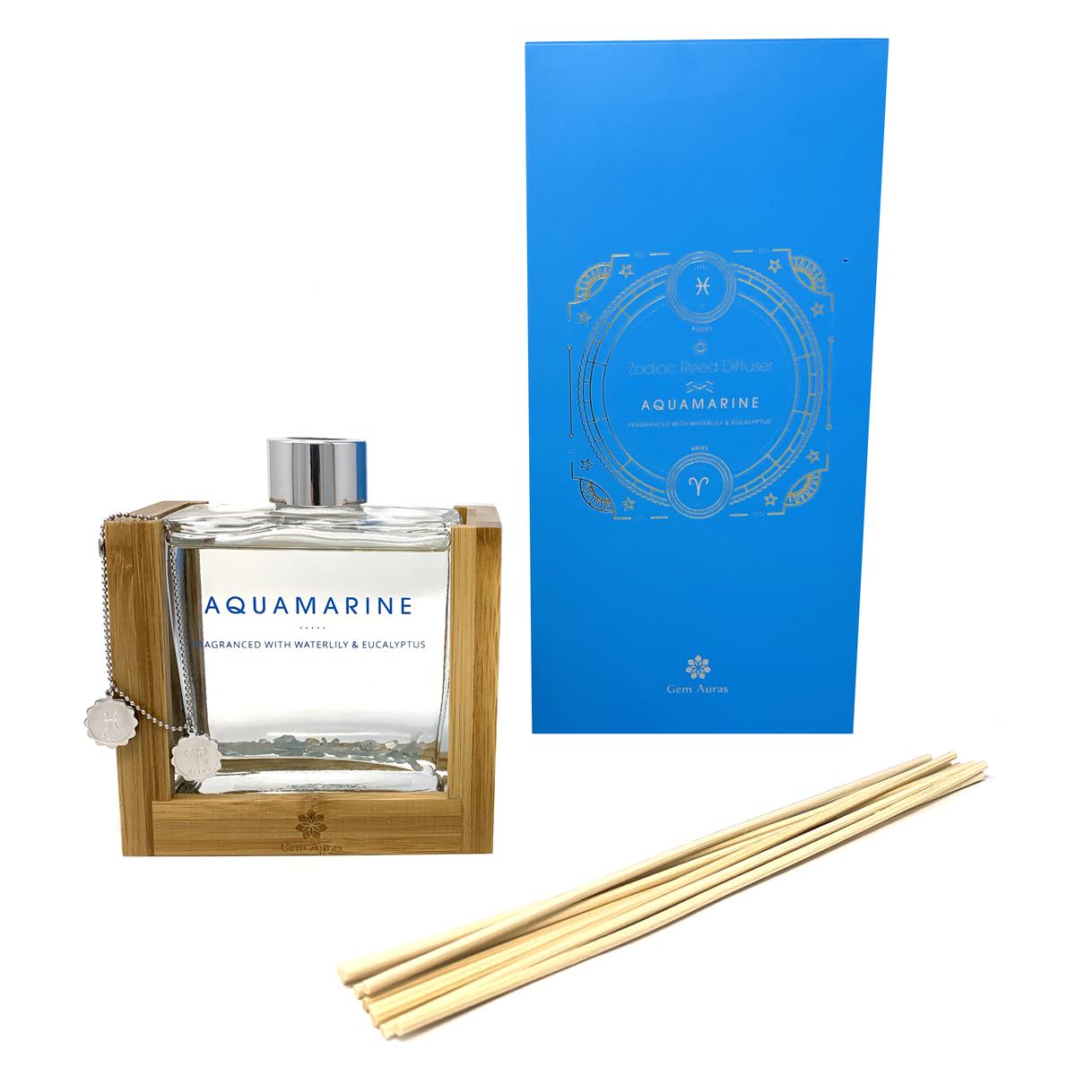 Gem Auras March Zodiac Reed Diffuser Aquamarine Gemstones with Pisces