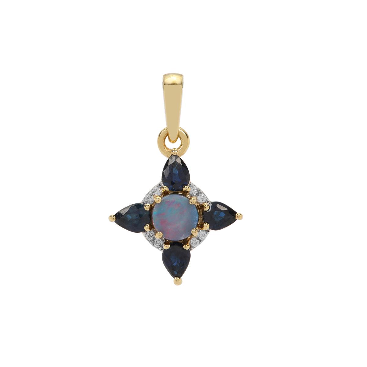 Crystal Opal on Ironstone, Australian Blue Sapphire & White Zircon 9K ...