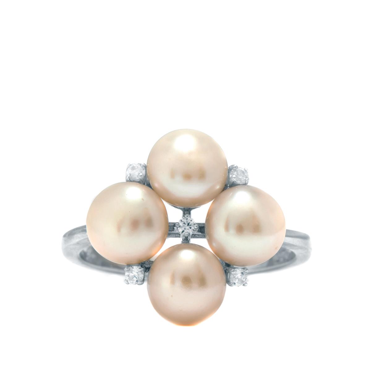 14 Karat Gold Plated Cultured Freshwater Pearl and Blue Topaz Ring