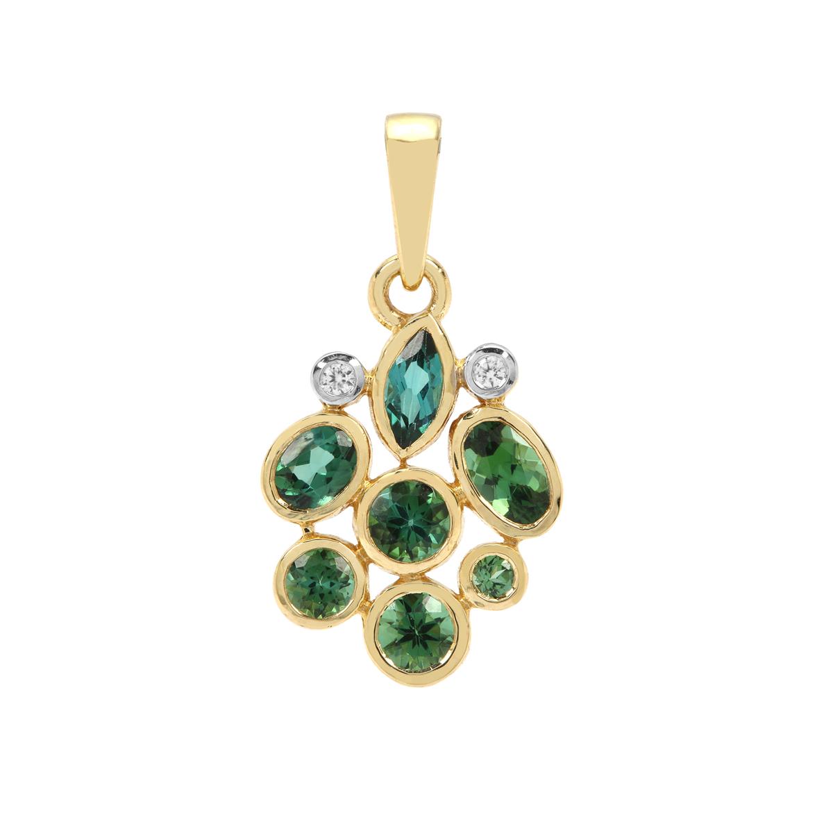 Itatiaia Blue Green Tourmaline & White Zircon 9K Gold Pendant ATGW 1ct ...