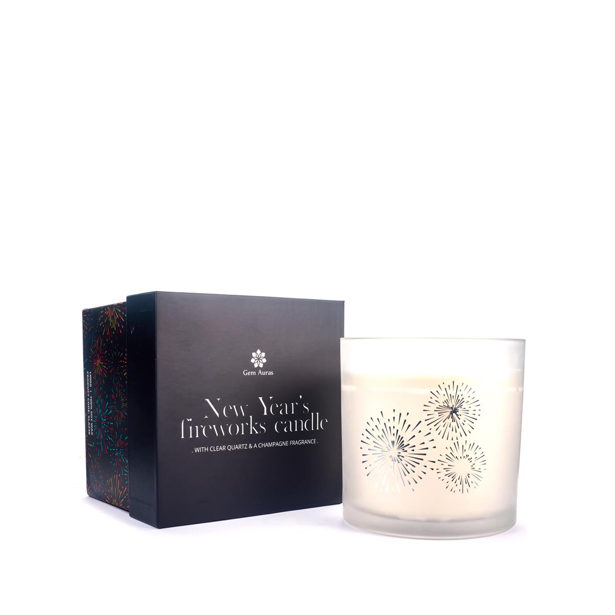 Gem Auras Champagne Fragrance New Year Celebration Extra Large 4 wick Candle with Clear Quartz