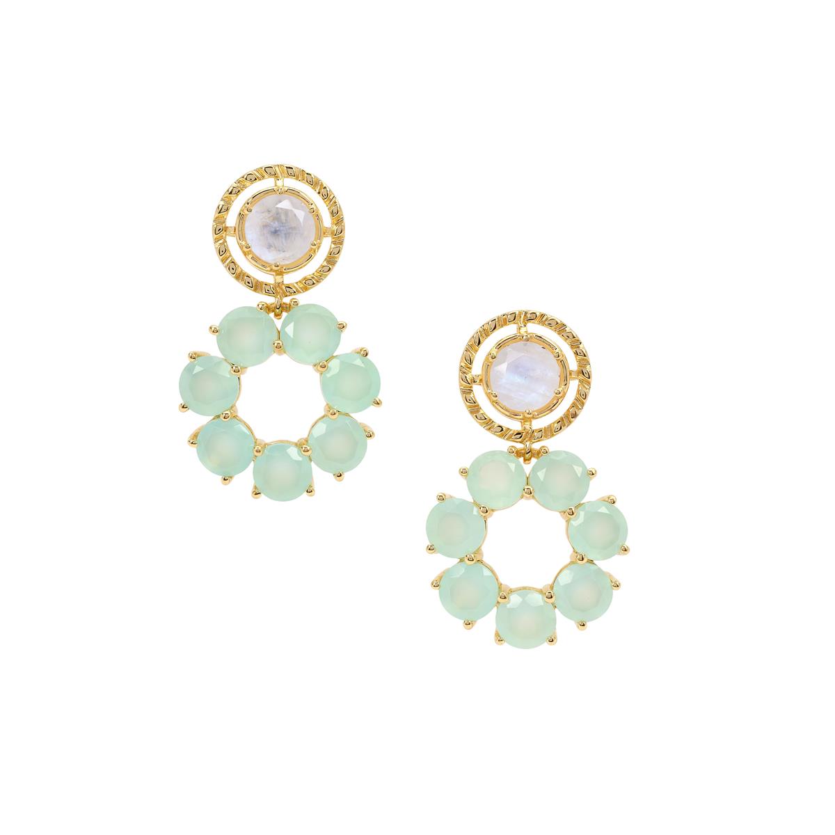 Rainbow Moonstone & Aqua Chalcedony Midas Earrings ATGW 13.35cts | Gemporia