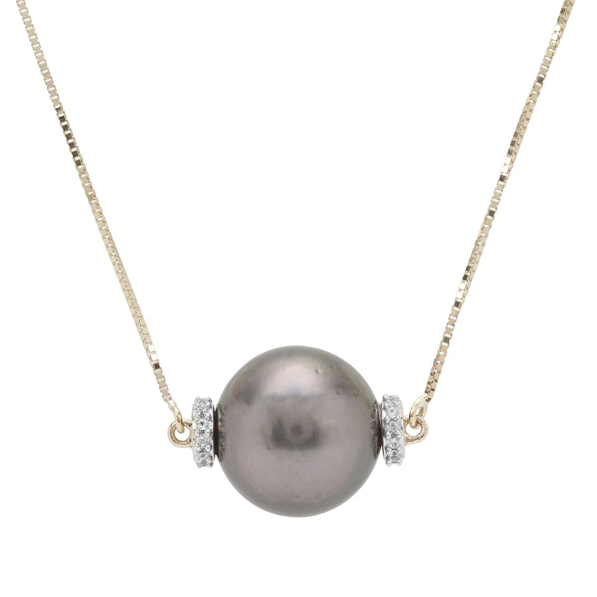 Tahitian Cultured Pearl Necklace with White Zircon in 9K
