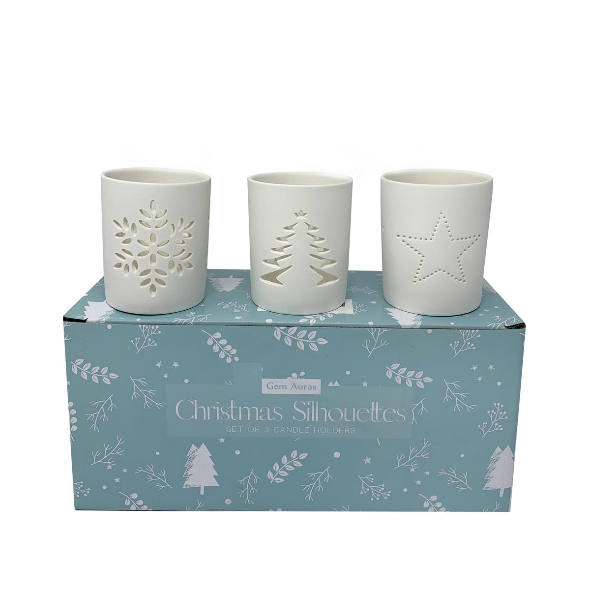 Gem Auras Set of 3 Christmas Silhouette Candle Holders Gemporia