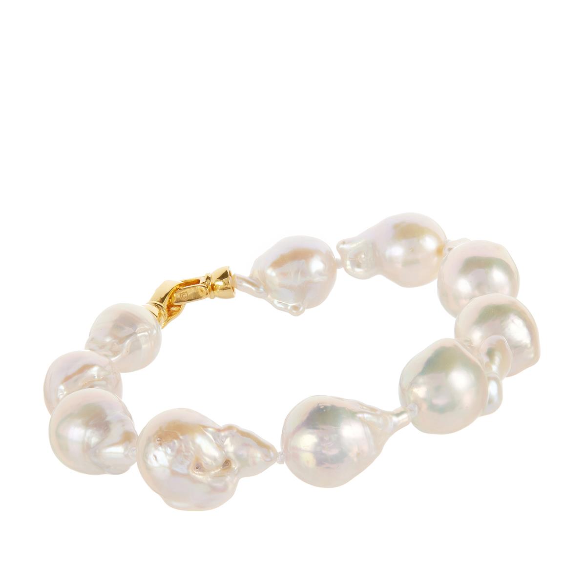 Baroque Fireball Pearl Gold Tone Sterling Silver Bracelet (11x16mm ...