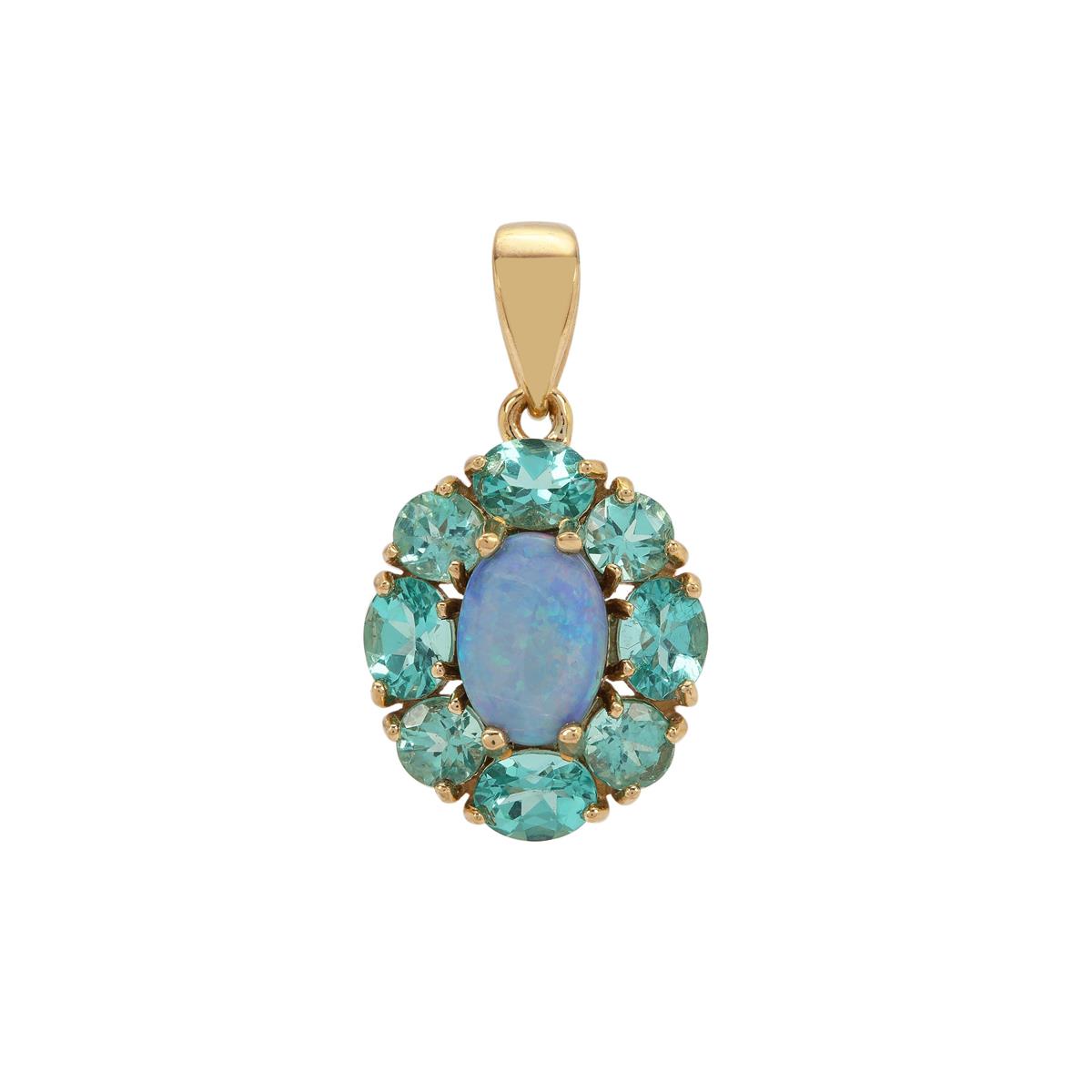 Crystal Opal on Ironstone & Botli Green Apatite 9K Gold Pendant Gemporia