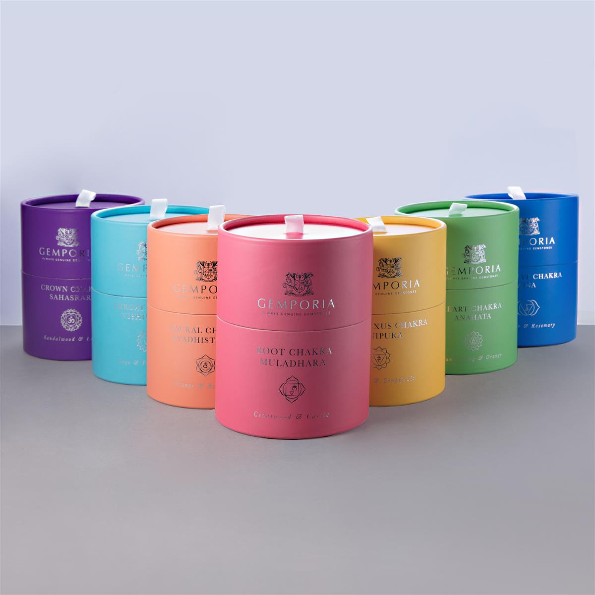 Chakra Range Chakra Candle with Tumbled Stone Set of 7 Gemporia