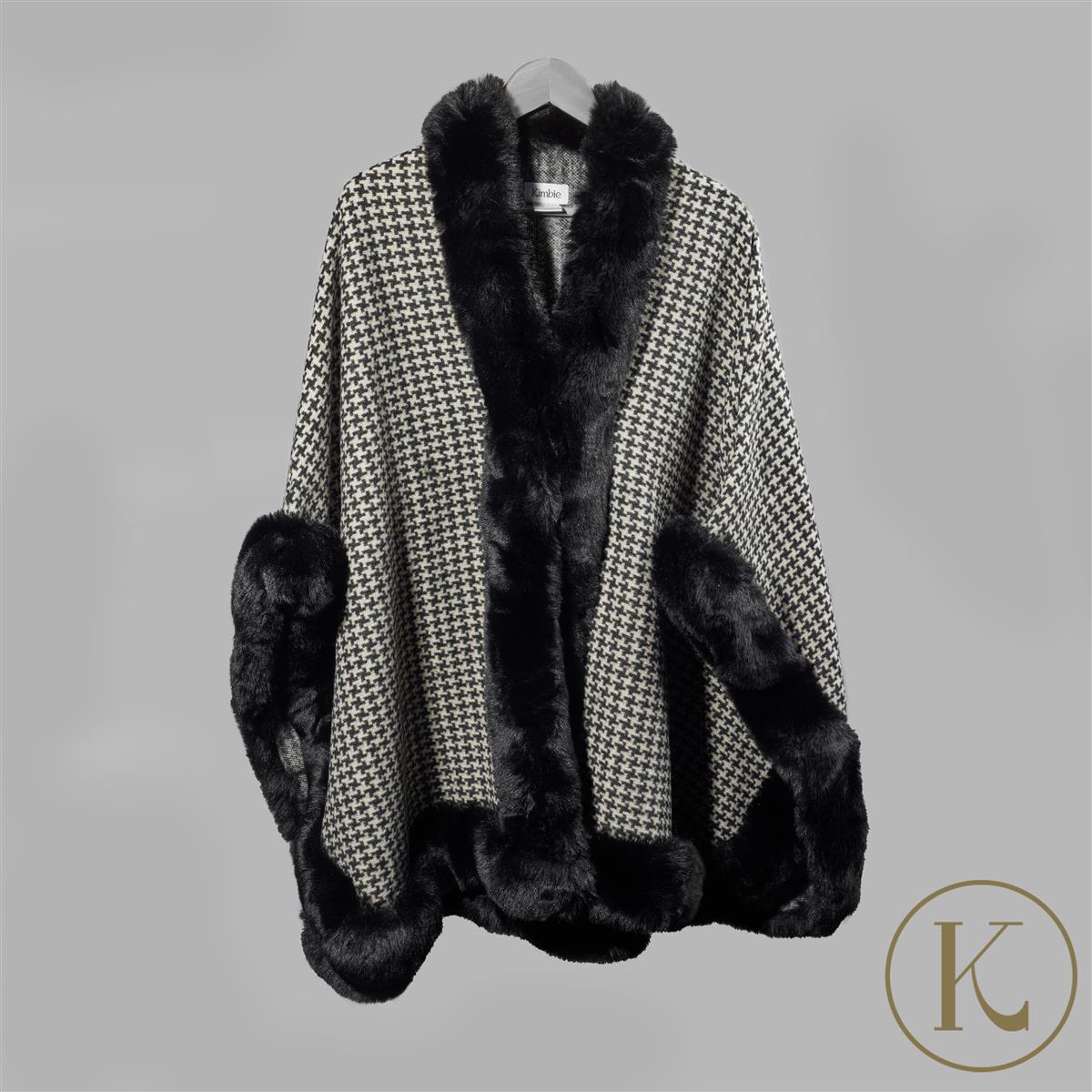 Kimbie Dalmation Jasper Dogtooth Faux Fur Trim Shawl Gemporia