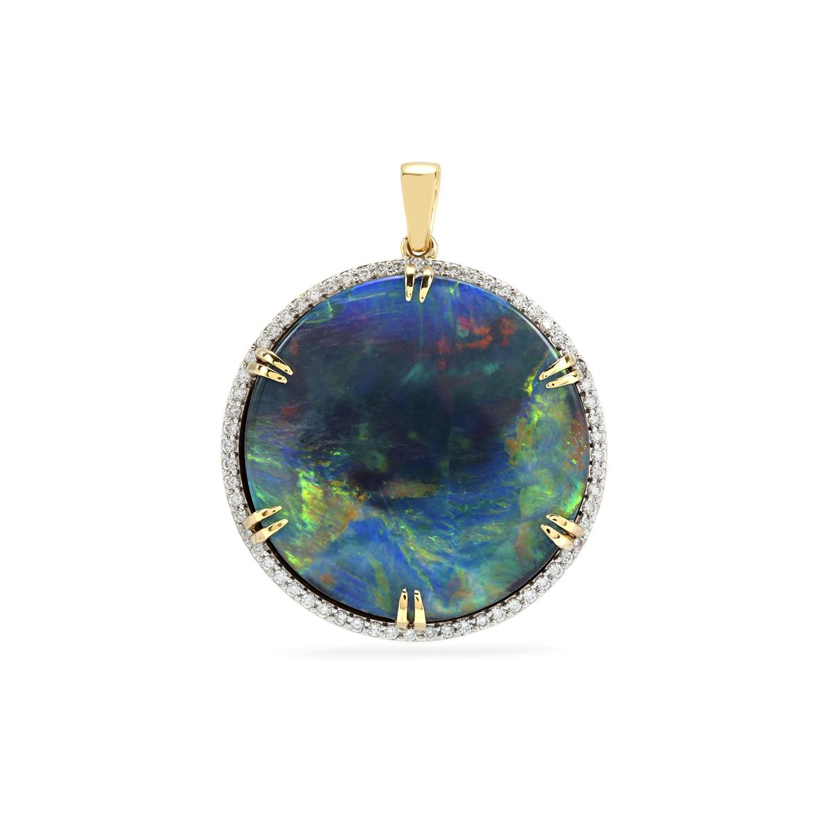 Blue Lagoon Boulder Opal Diamond 18K Gold Lorique Pendant
