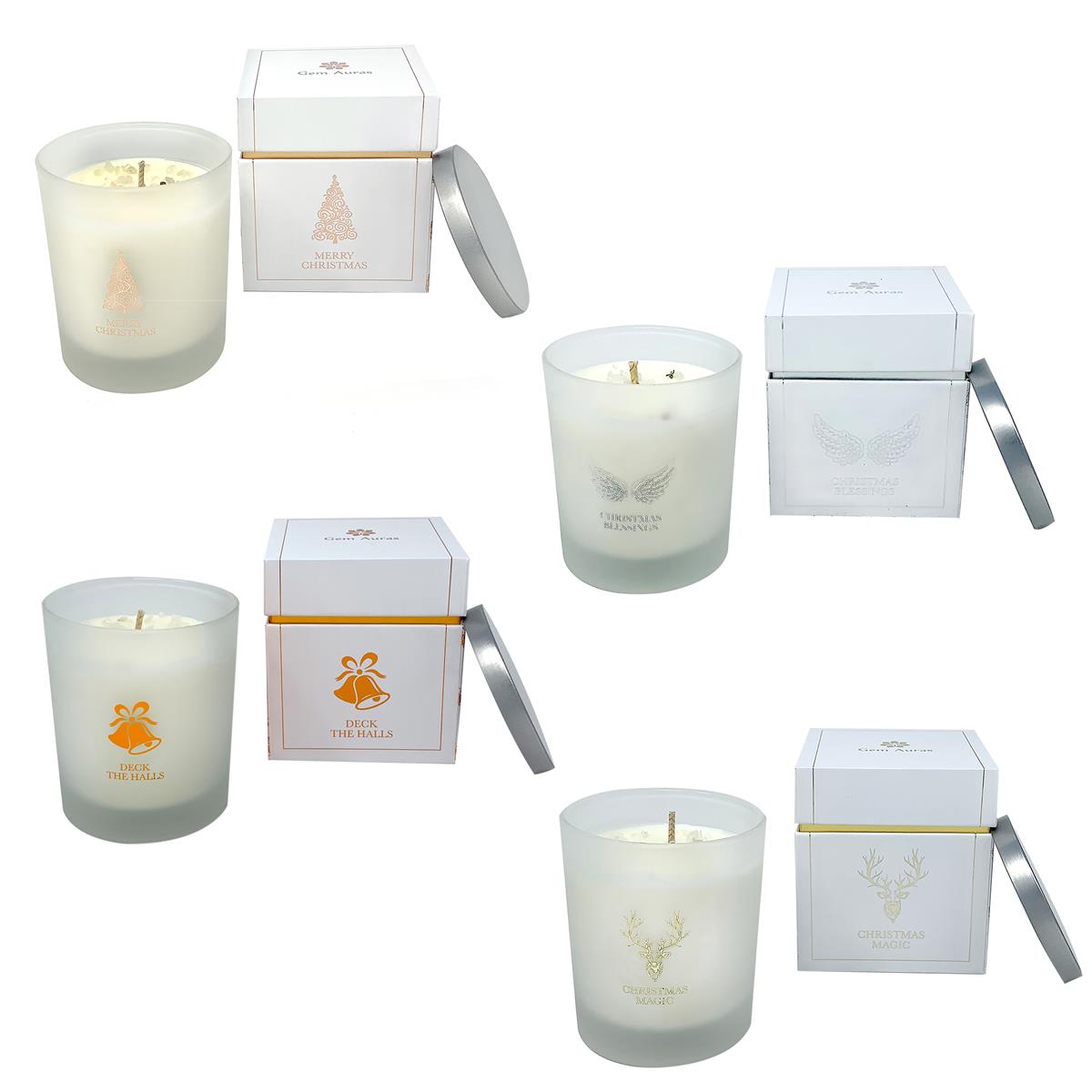 Gem Auras Frosted Christmas Collection Candles White Jade & Clear