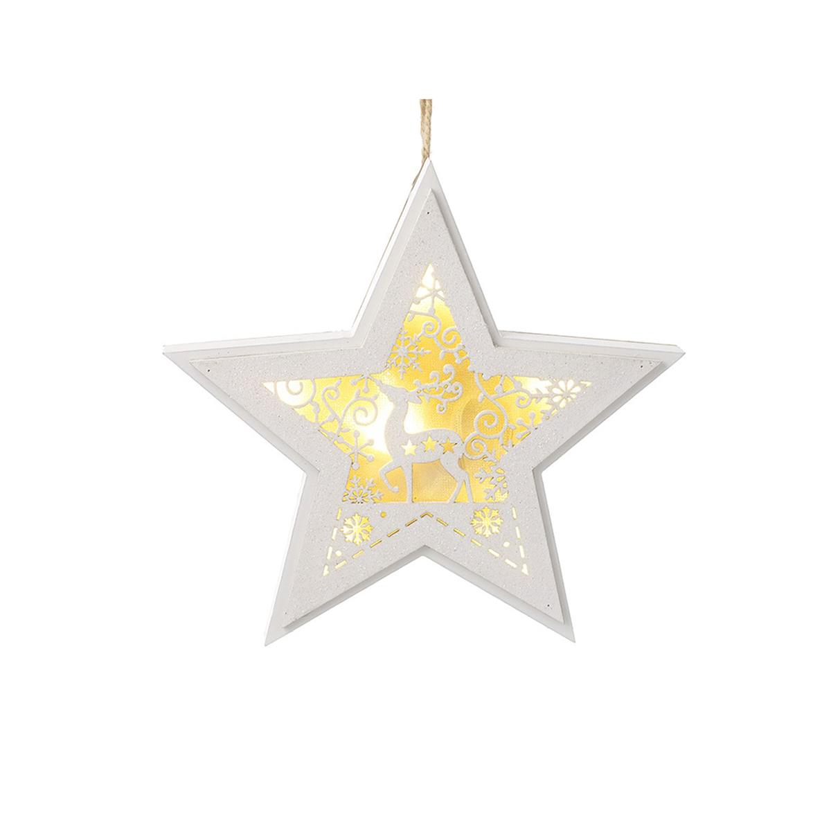 White Light Up Star With Reindeer | Gemporia