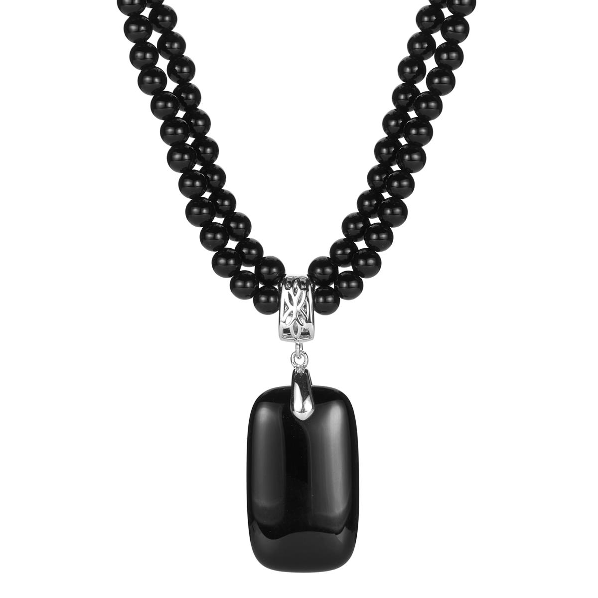 Black Onyx & Sterling Pearl Necklace 16.5”