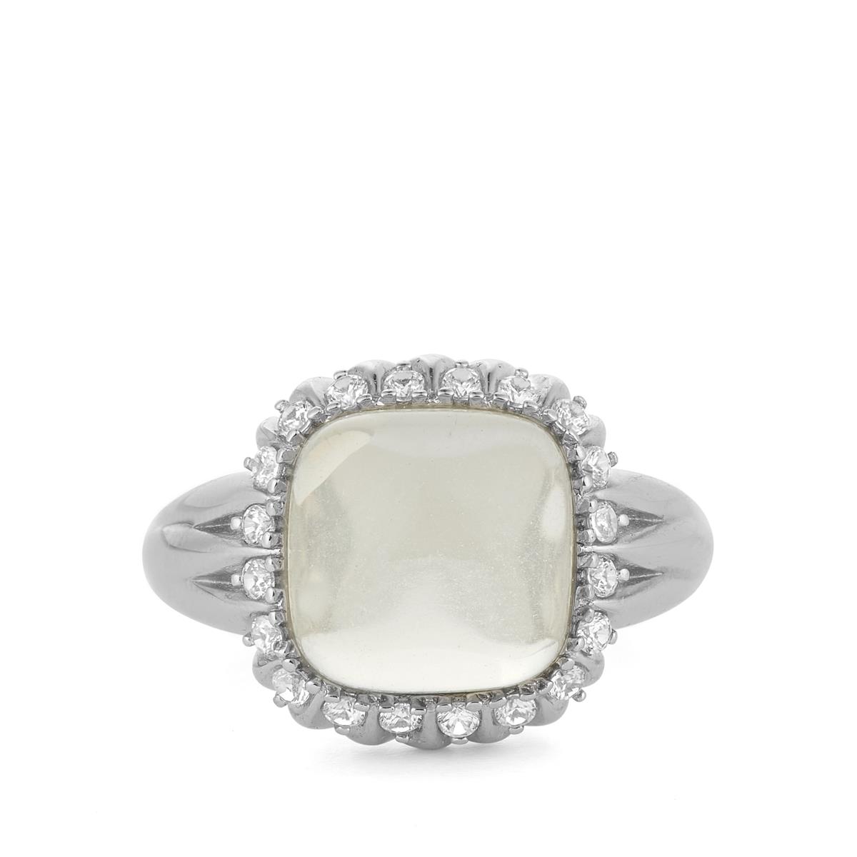Lemon Quartz Ring with White Zircon in Sterling Silver 5.05