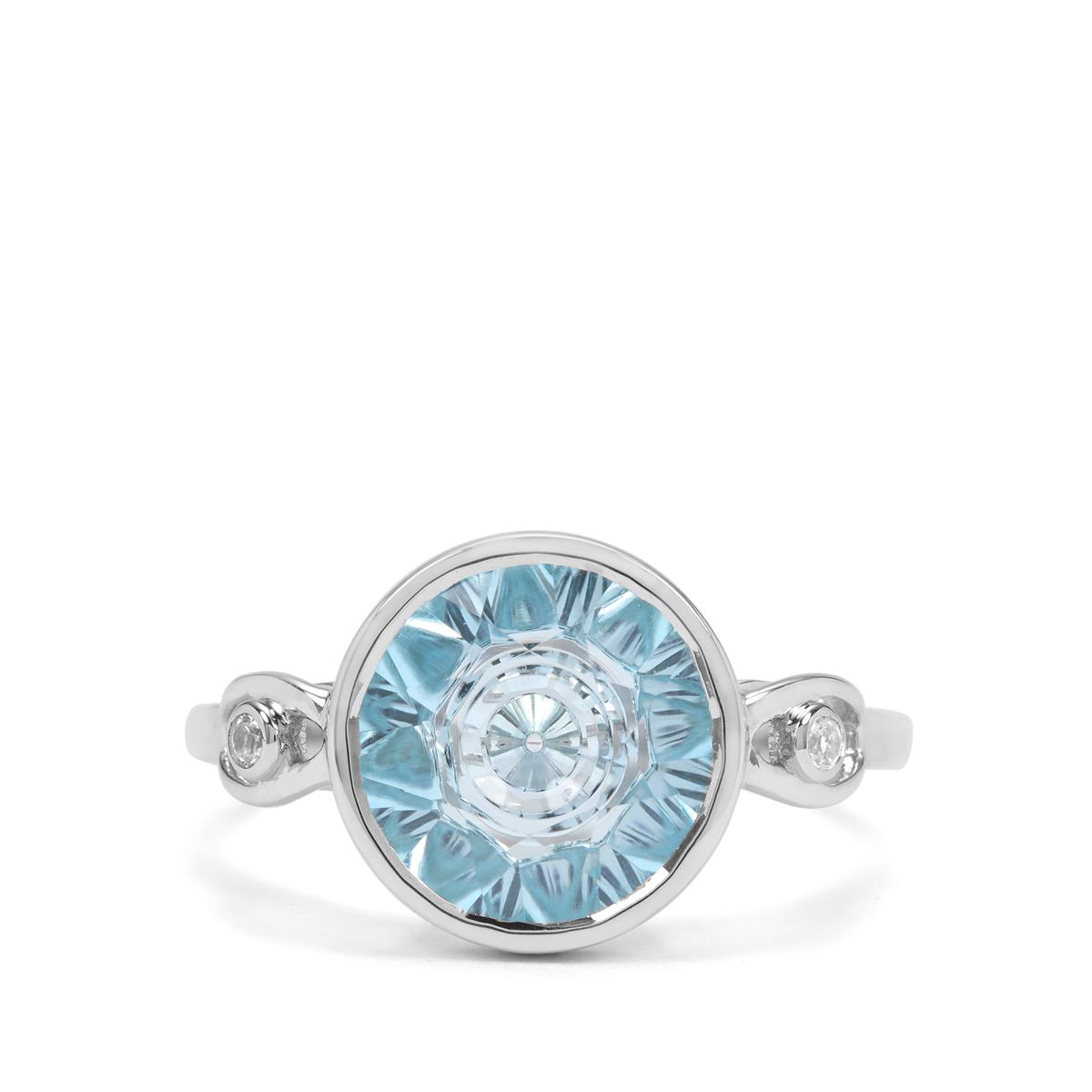 Lehrer Quasar Cut Sky Blue Topaz & White Zircon 9K White Gold Ring ATGW ...