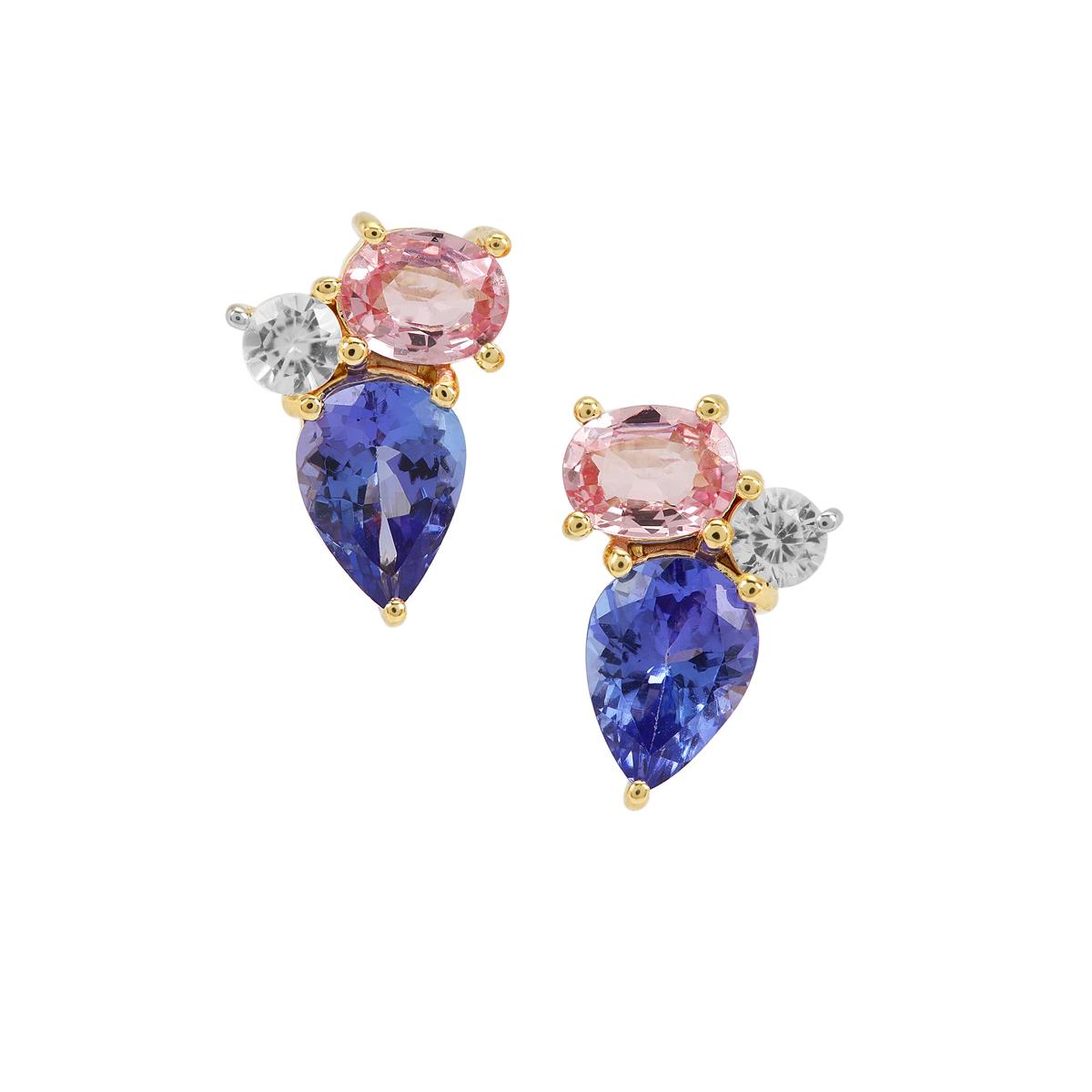 Tanzanite, Pink Sapphire & White Zircon 9K Gold Tomas Rae Earrings