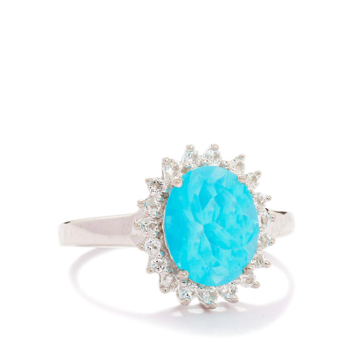 Ethiopian Blue Opal & White Topaz Sterling Silver Ring ATGW 1.79cts ...