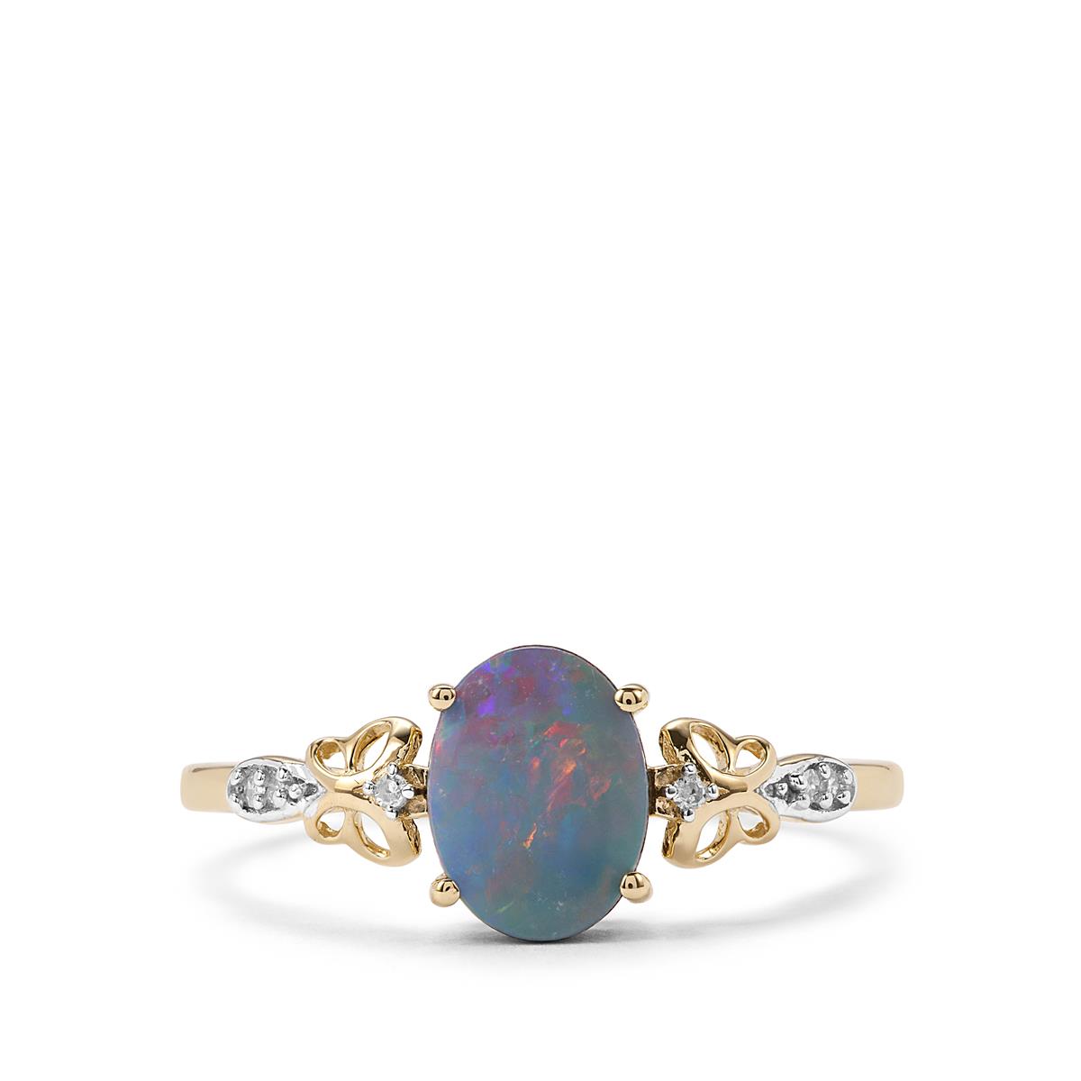 Crystal Opal on Ironstone & Diamond 9K Gold Ring Gemporia