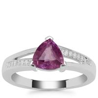 Ilakaka Hot Pink Sapphire Ring with White Zircon in Sterling Silver 1.80cts
