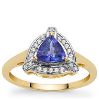 AAA Tanzanite Ring with White Zircon in 9K Gold 0.95ct