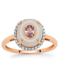 Type A Jadeite, Pink Sapphire Ring with White Zircon in 9K Rose Gold 3.45cts