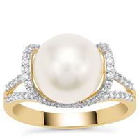 South Sea Cultured Pearl Ring with White Zircon in 9K Gold (10mm)