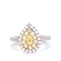 Yellow Diamonds Ring with White Diamonds in 14K Two Tone Gold 0.99cts